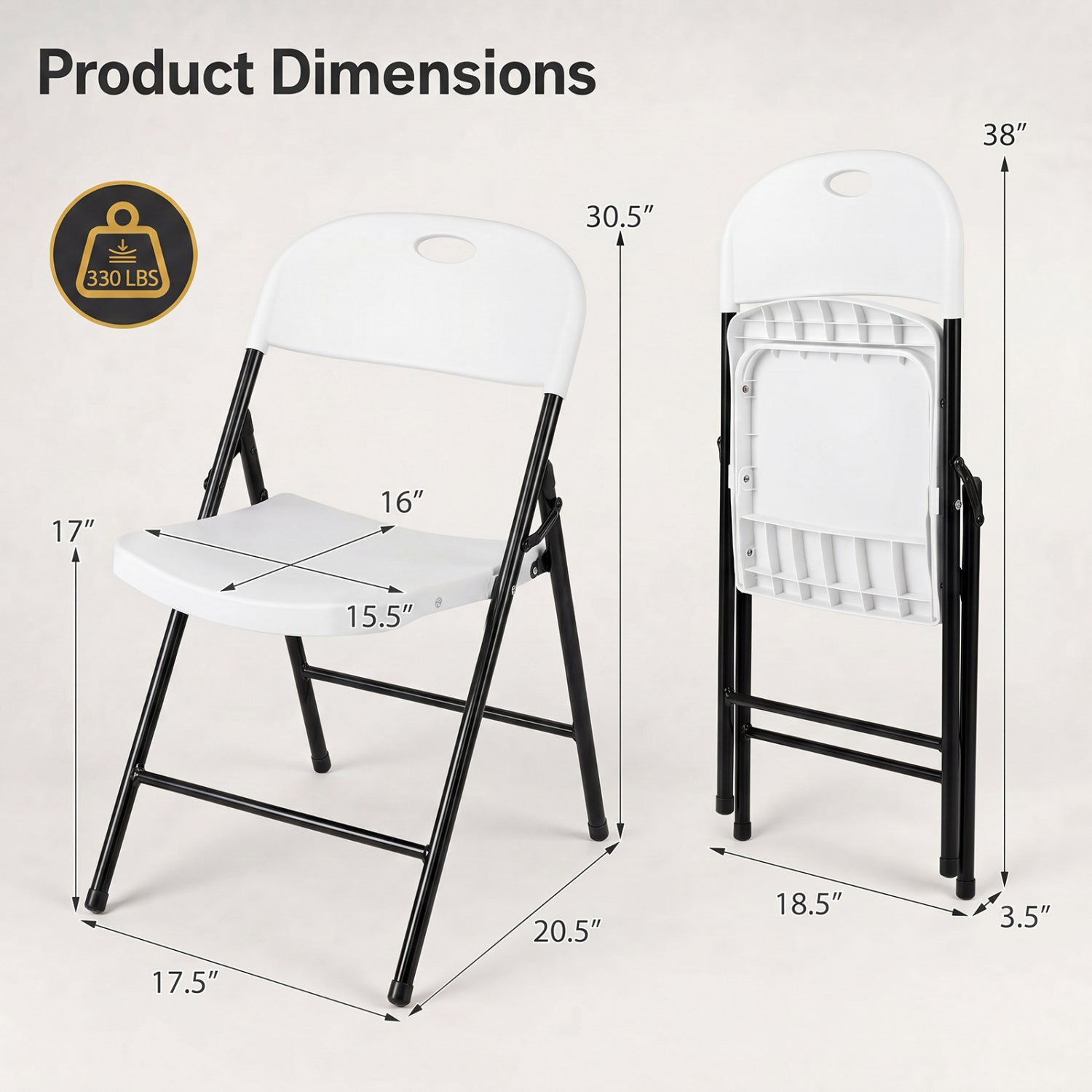 Set of 4 black foldable plastic dining chairs with ergonomic backrests, designed for versatile kitchen and dining room use.