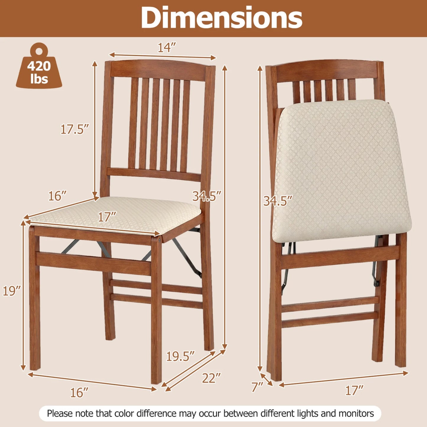 Set of 4 beige foldable upholstered kitchen chairs with padded seats, modern dining furniture by Wilsons Home Store.