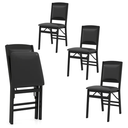 Set of 4 Folding Dining Chairs with Padded Seat and High Backrest-Black