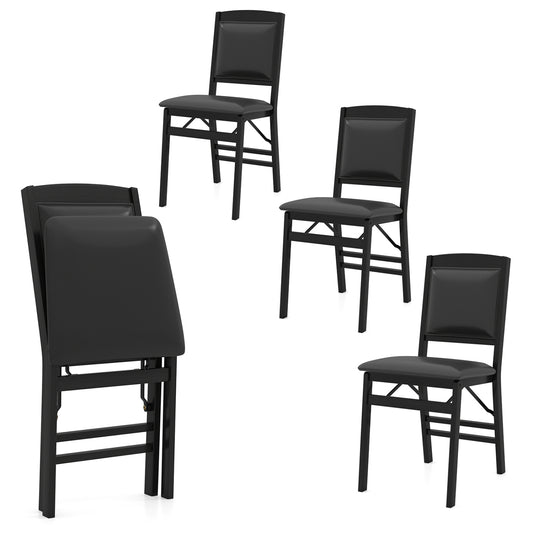 Set of 4 Folding Dining Chairs with Padded Seat and High Backrest-Black