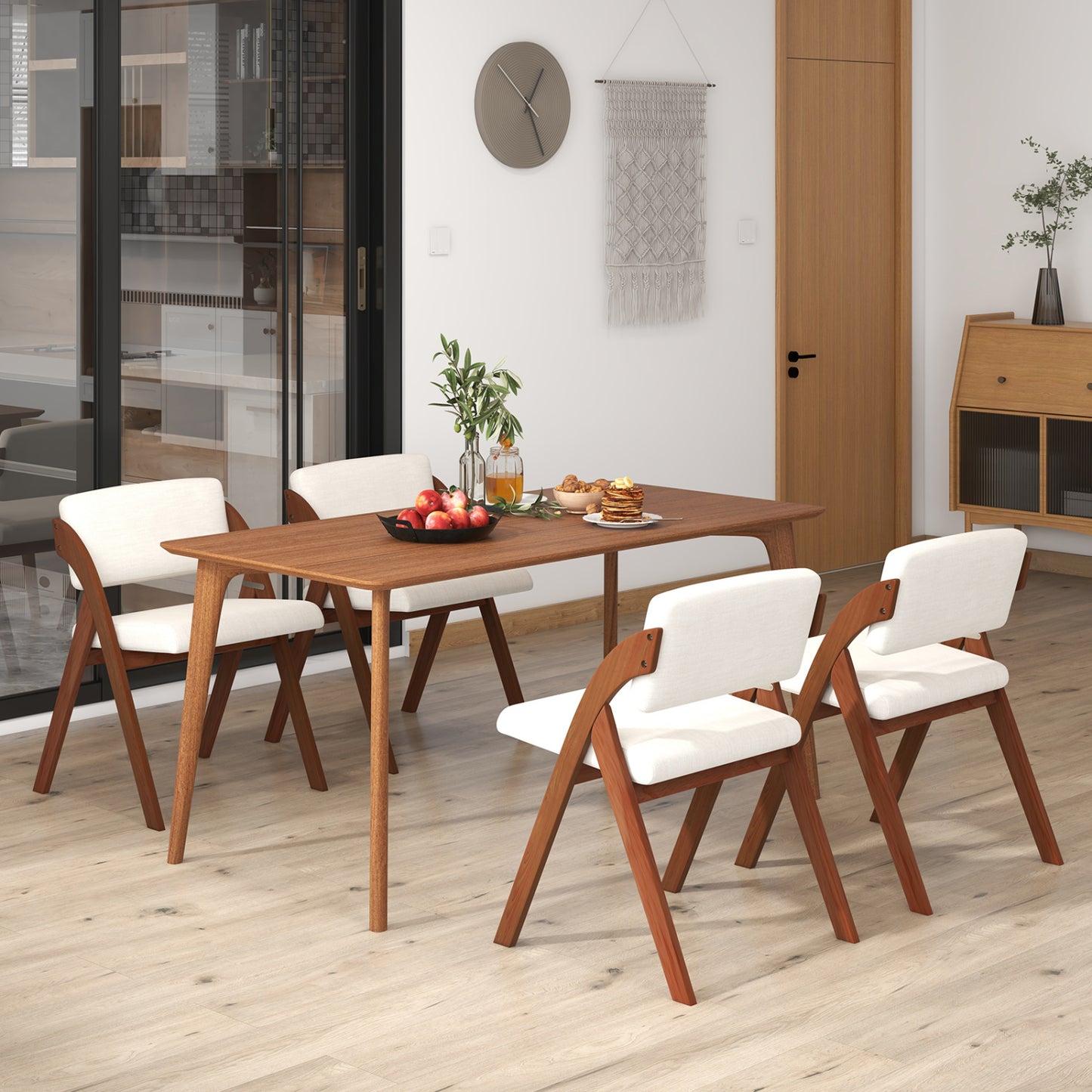 Set of 4 walnut folding kitchen dining chairs with rubber wood legs, ideal for versatile kitchen and dining room seating.