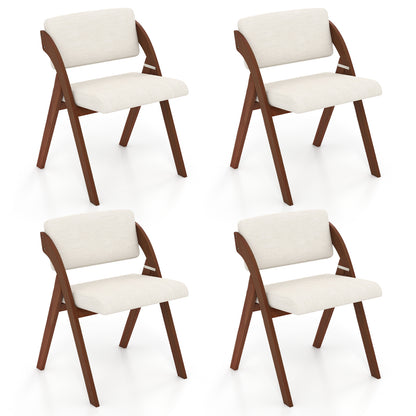 Set of 4 folding kitchen dining chairs with walnut rubber wood legs, wooden seats, and a compact, versatile design.