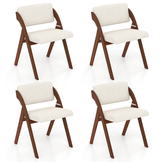 Set of 4 Folding Kitchen Dining Chairs with Rubber Wood Legs-Walnut