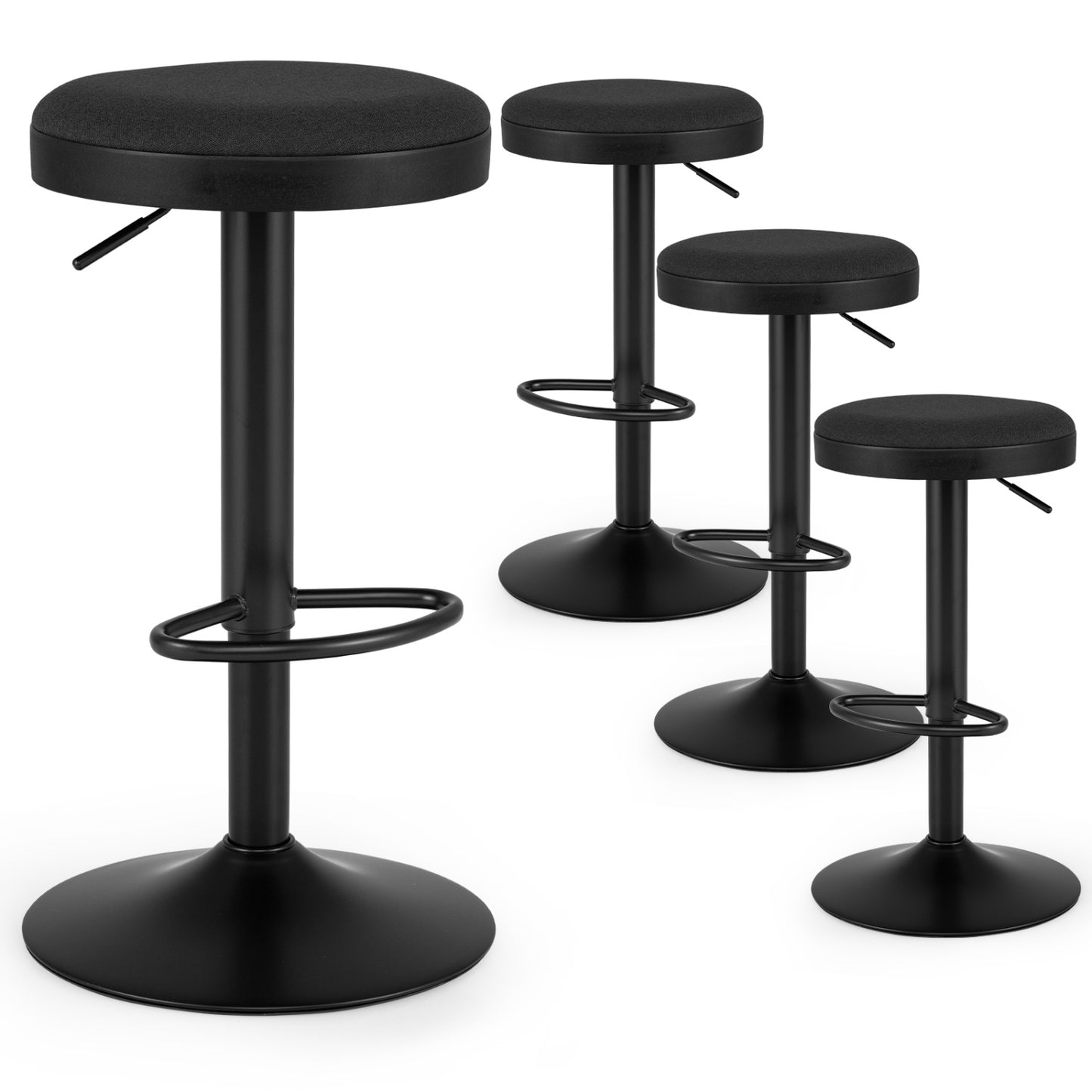 Set of 4 Kitchen Bar Stools with Height Adjustment Padded Seat and D-Shaped Footrest-Black