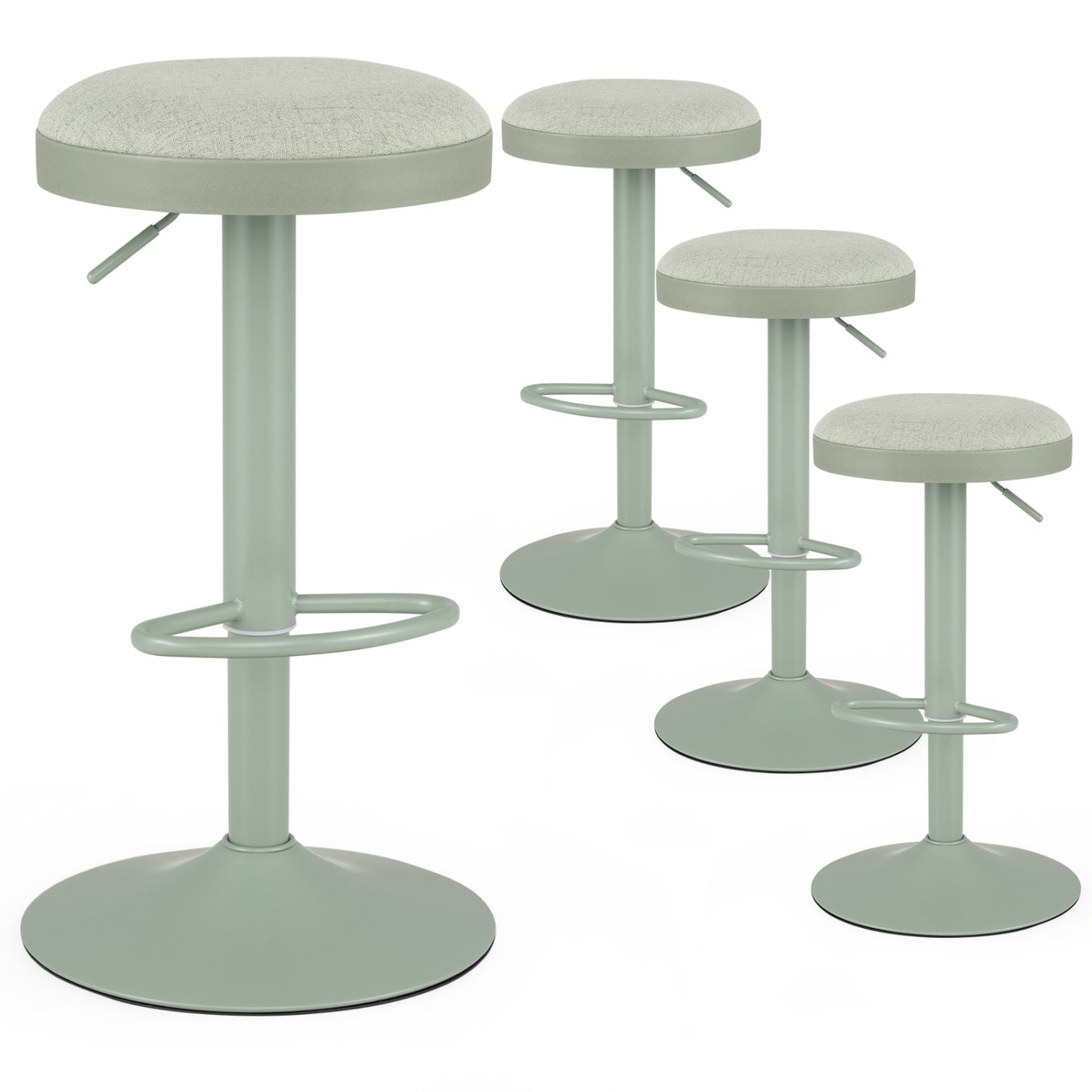 Set of 4 Kitchen Bar Stools with Height Adjustment Padded Seat and D-Shaped Footrest-Black