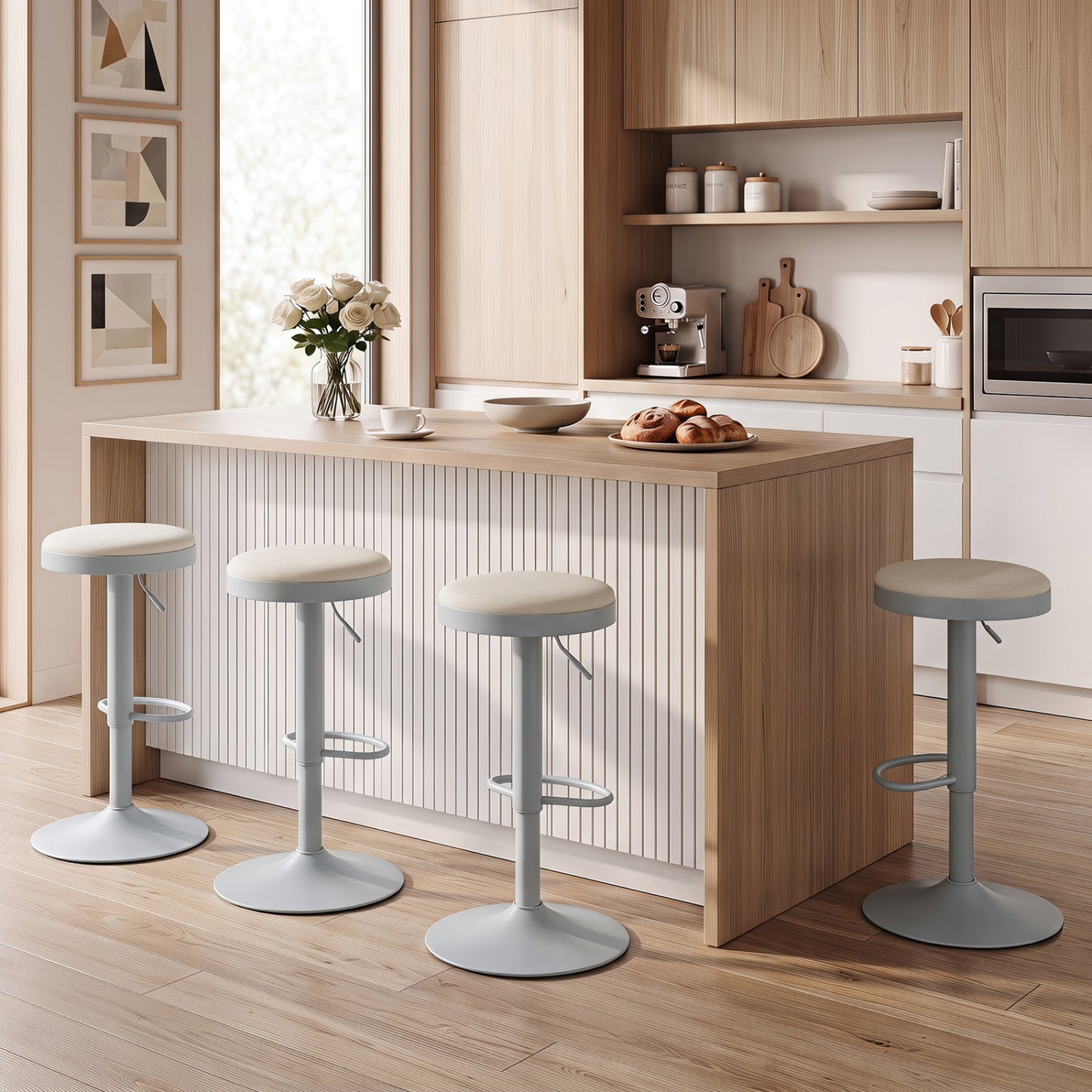 Set of 4 Kitchen Bar Stools with Height Adjustment Padded Seat and D-Shaped Footrest-Black