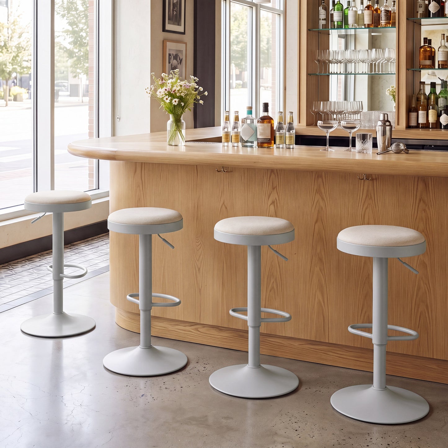 Set of 4 Kitchen Bar Stools with Height Adjustment Padded Seat and D-Shaped Footrest-Black