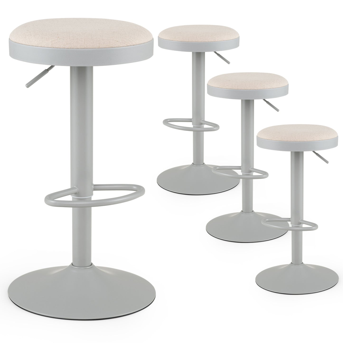 Set of 4 Kitchen Bar Stools with Height Adjustment Padded Seat and D-Shaped Footrest-Black
