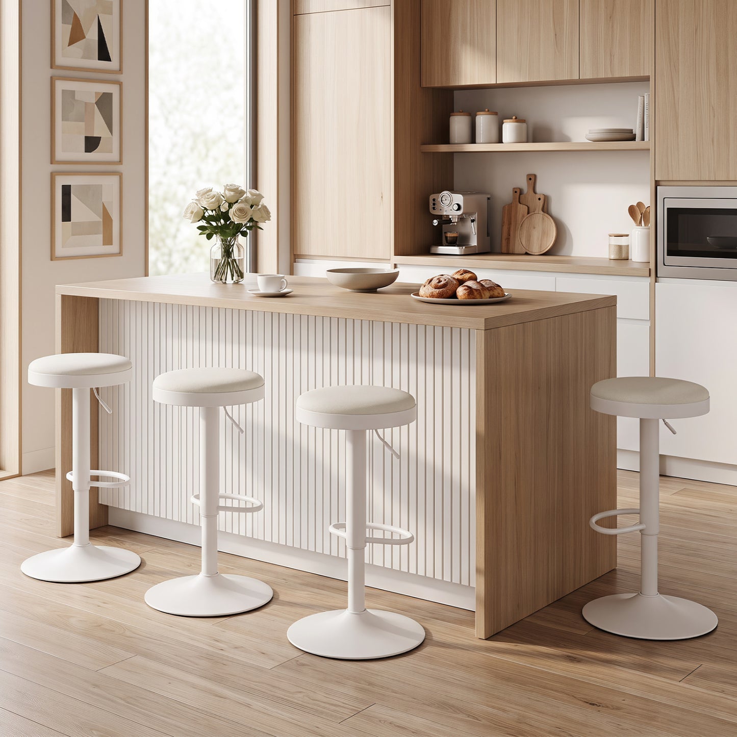 Set of 4 Kitchen Bar Stools with Height Adjustment Padded Seat and D-Shaped Footrest-Black