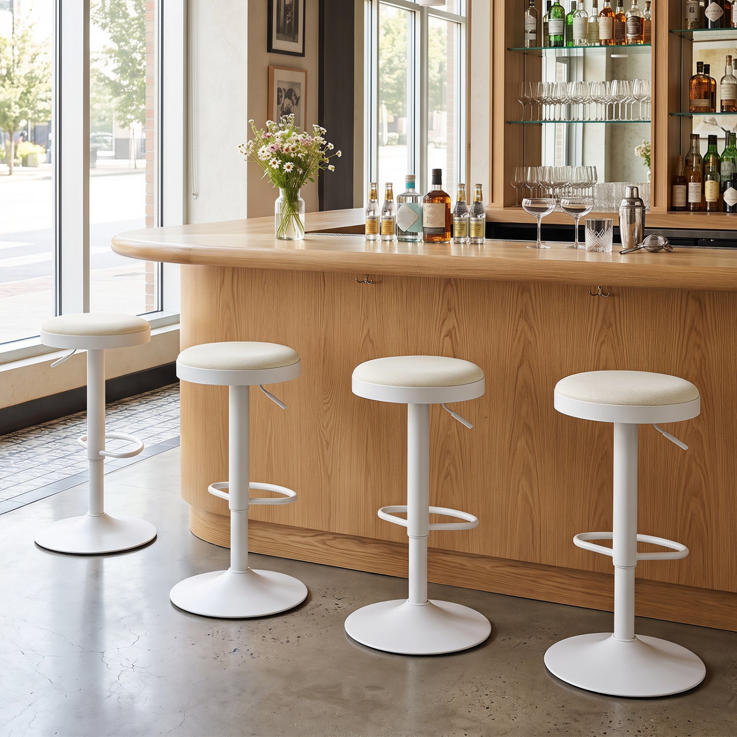 Set of 4 Kitchen Bar Stools with Height Adjustment Padded Seat and D-Shaped Footrest-Black