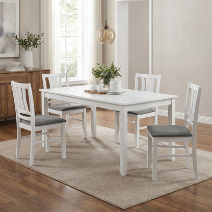 Set of 4 linen-style upholstered kitchen chairs with white fabric and wood frames, ideal for dining rooms or kitchens.