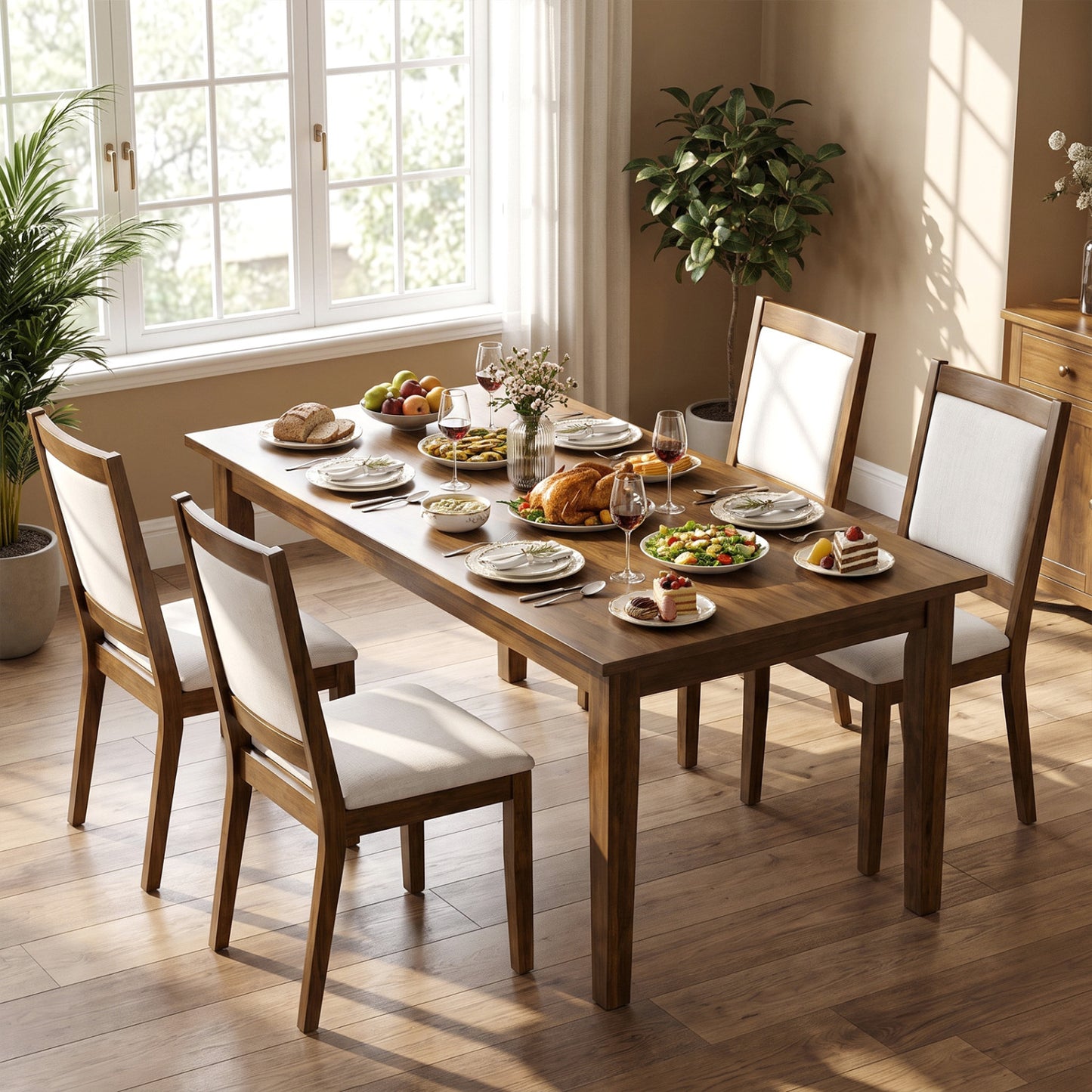 Set of 4 Modern Dining Upholstered Kitchen Chair with Padded Backrest-Walnut