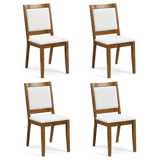 Set of four modern upholstered dining chairs with padded backrests in walnut finish, ideal for kitchen and dining rooms.