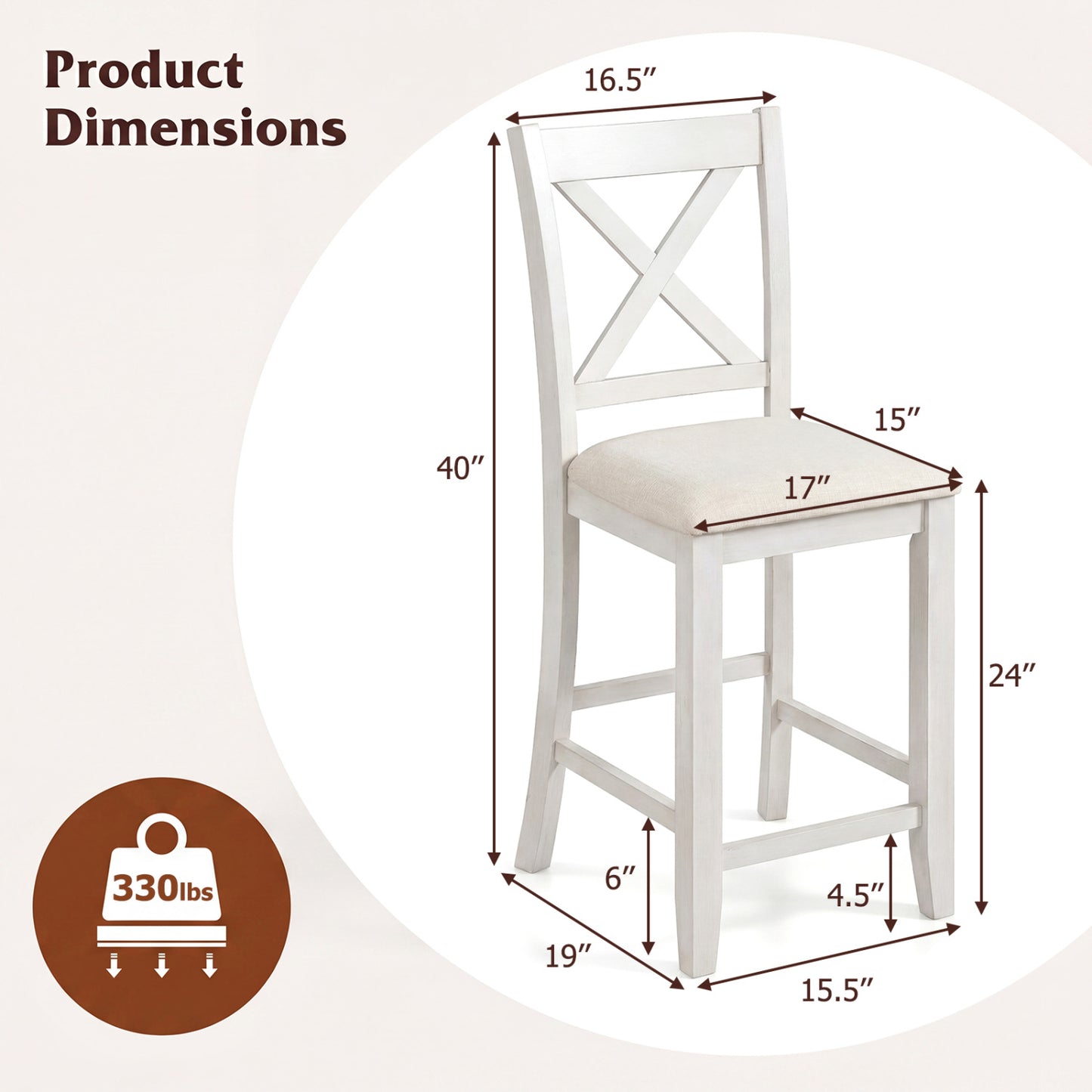 Set of 4 white modern farmhouse counter height stools with footrests, stylish kitchen and dining bar stools by Wilsons Home Store