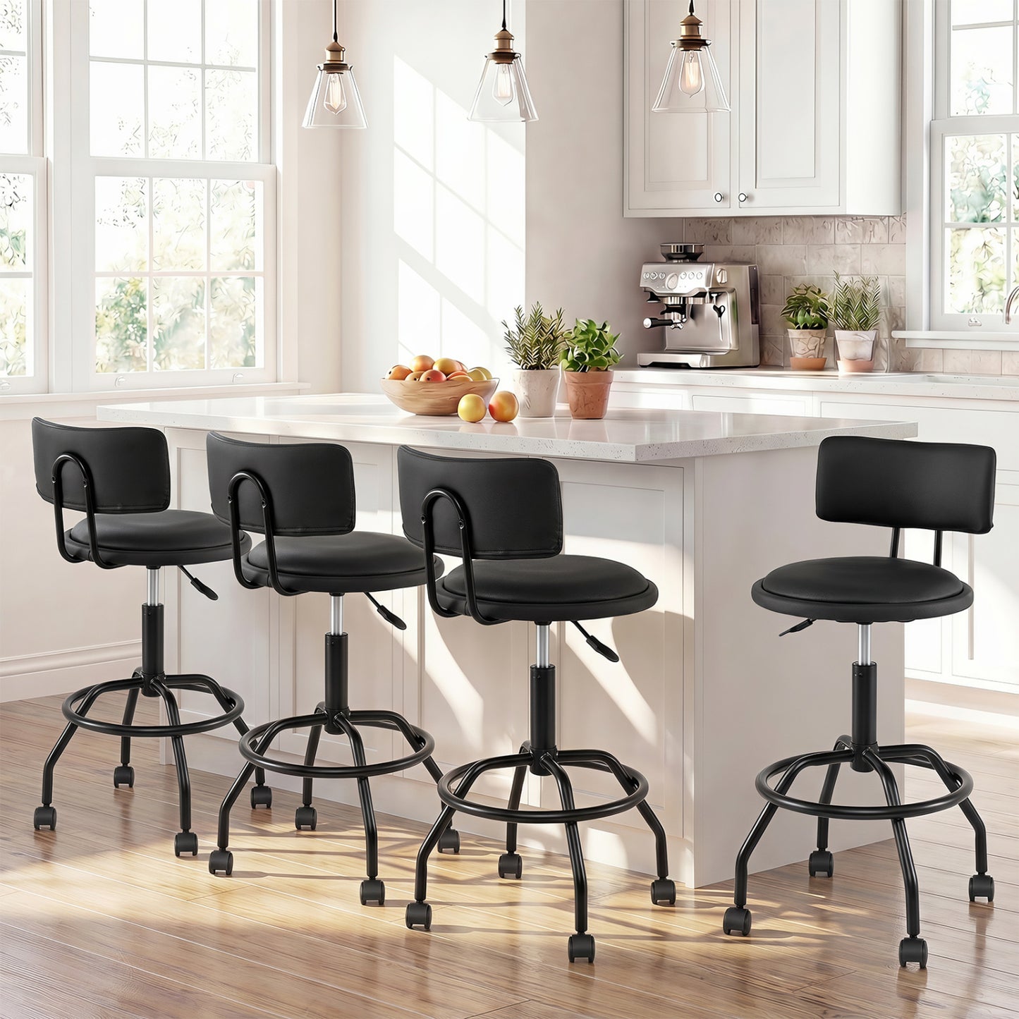 Set of 4 Modern Swivel Height Adjustable Bar Stool with Backrest