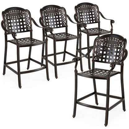 Set of 4 Outdoor Bar Stool 25.5 Inch Counter Height Cast Aluminum Bar Chairs-Copper