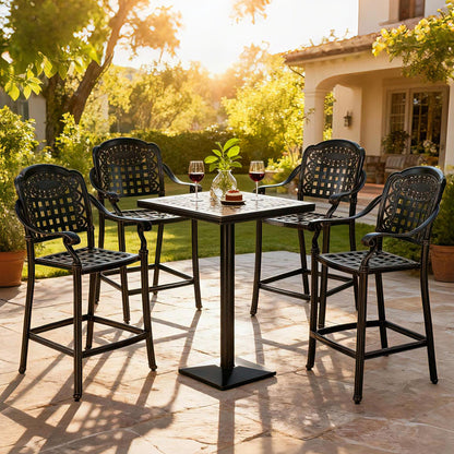 Set of 4 Outdoor Bar Stool 25.5 Inch Counter Height Cast Aluminum Bar Chairs-Copper