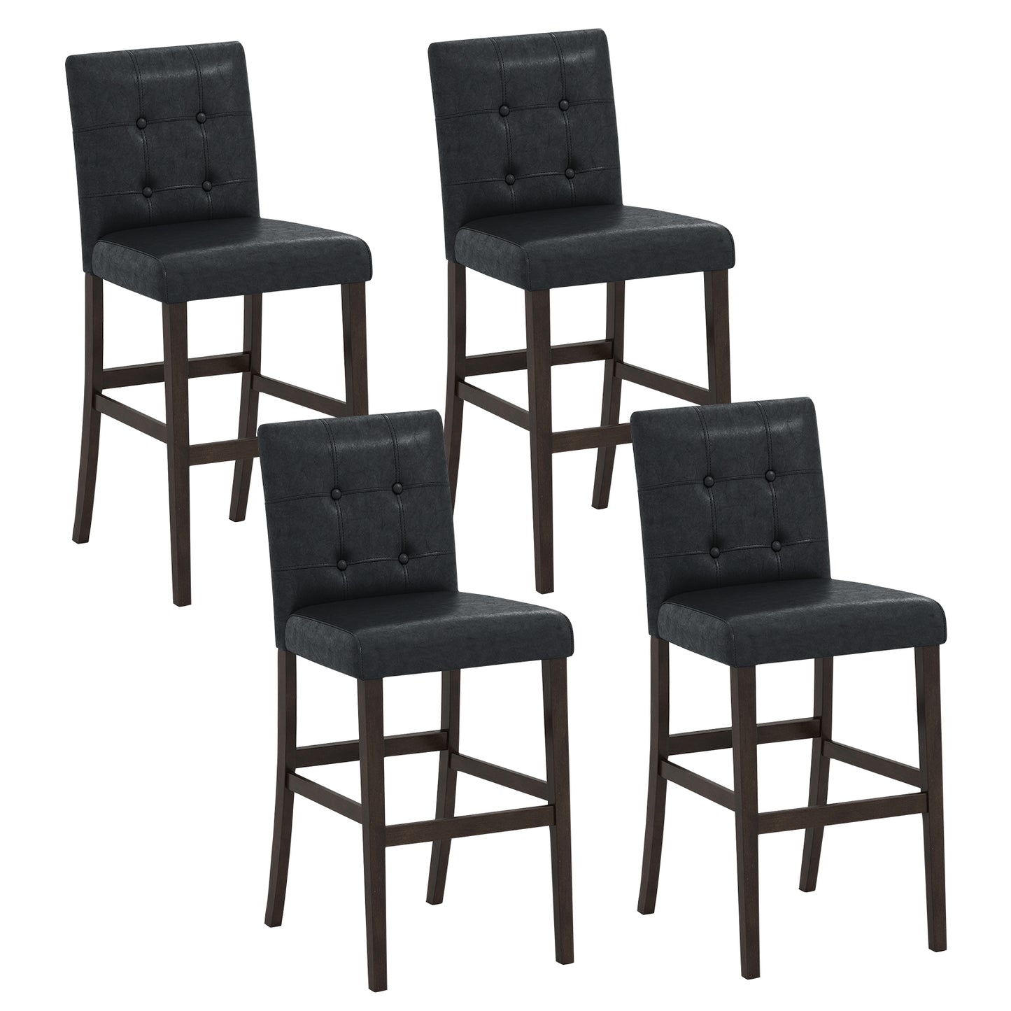 Set of 4 PVC Dining Leather Bar Stools with Solid Wood Legs-29 inch
