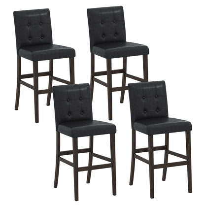 Set of 4 PVC Dining Leather Bar Stools with Solid Wood Legs-29 inch