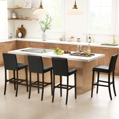 Set of 4 PVC Dining Leather Bar Stools with Solid Wood Legs-29 inch