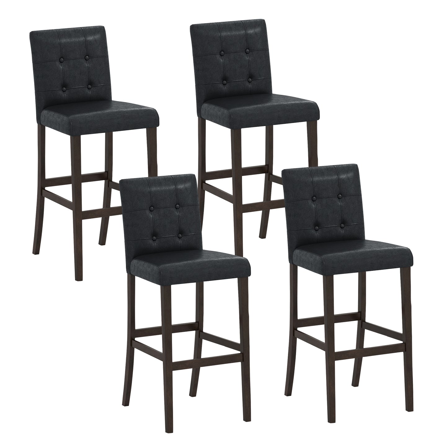 Set of 4 PVC Dining Leather Bar Stools with Solid Wood Legs-29 inch