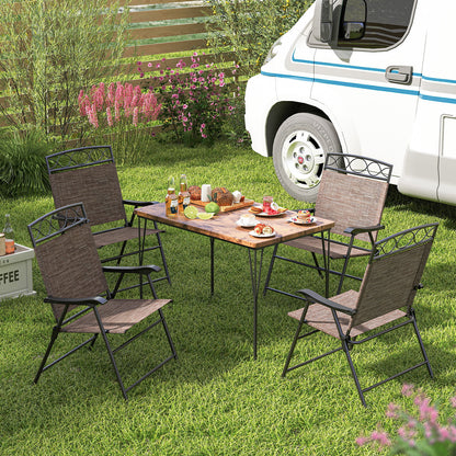 Set of 4 Patio Folding Chairs Set Dining Chairs with Armrests-Beige