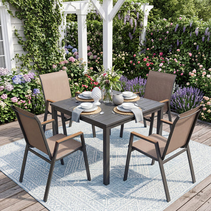 Set of 4 Stackable Patio Chairs with High Backs for Backyard 400 LBS-Black
