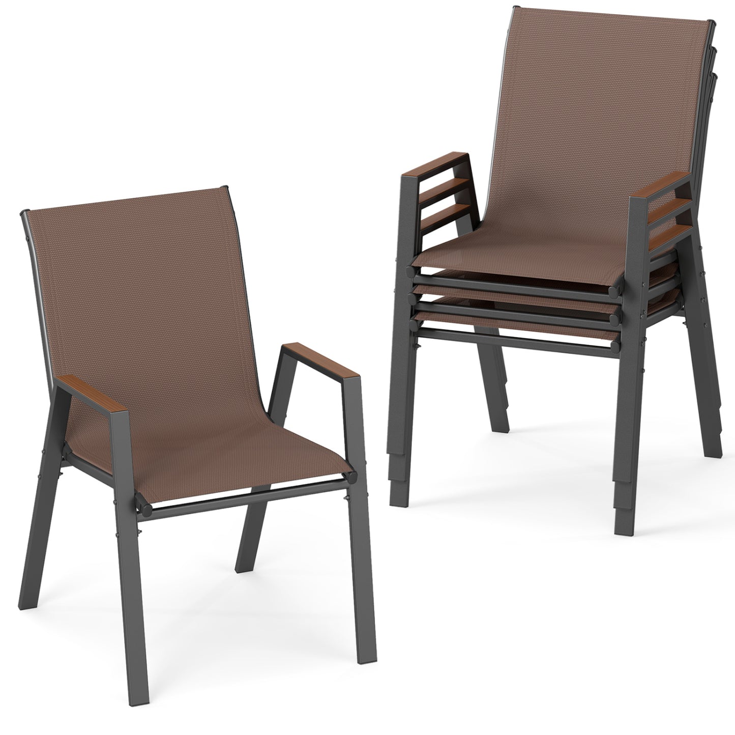 Set of 4 Stackable Patio Chairs with High Backs for Backyard 400 LBS-Black
