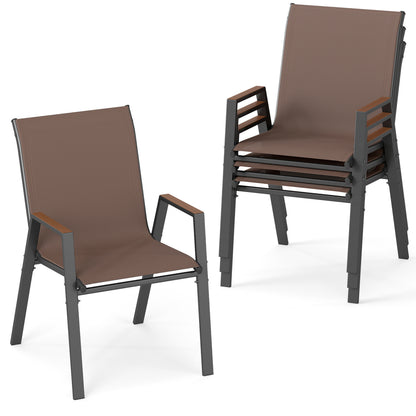 Set of 4 Stackable Patio Chairs with High Backs for Backyard 400 LBS-Black