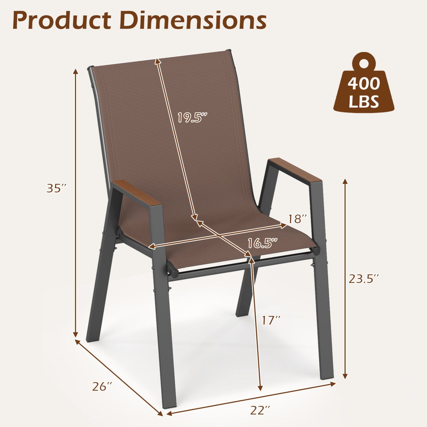 Set of 4 Stackable Patio Chairs with High Backs for Backyard 400 LBS-Black