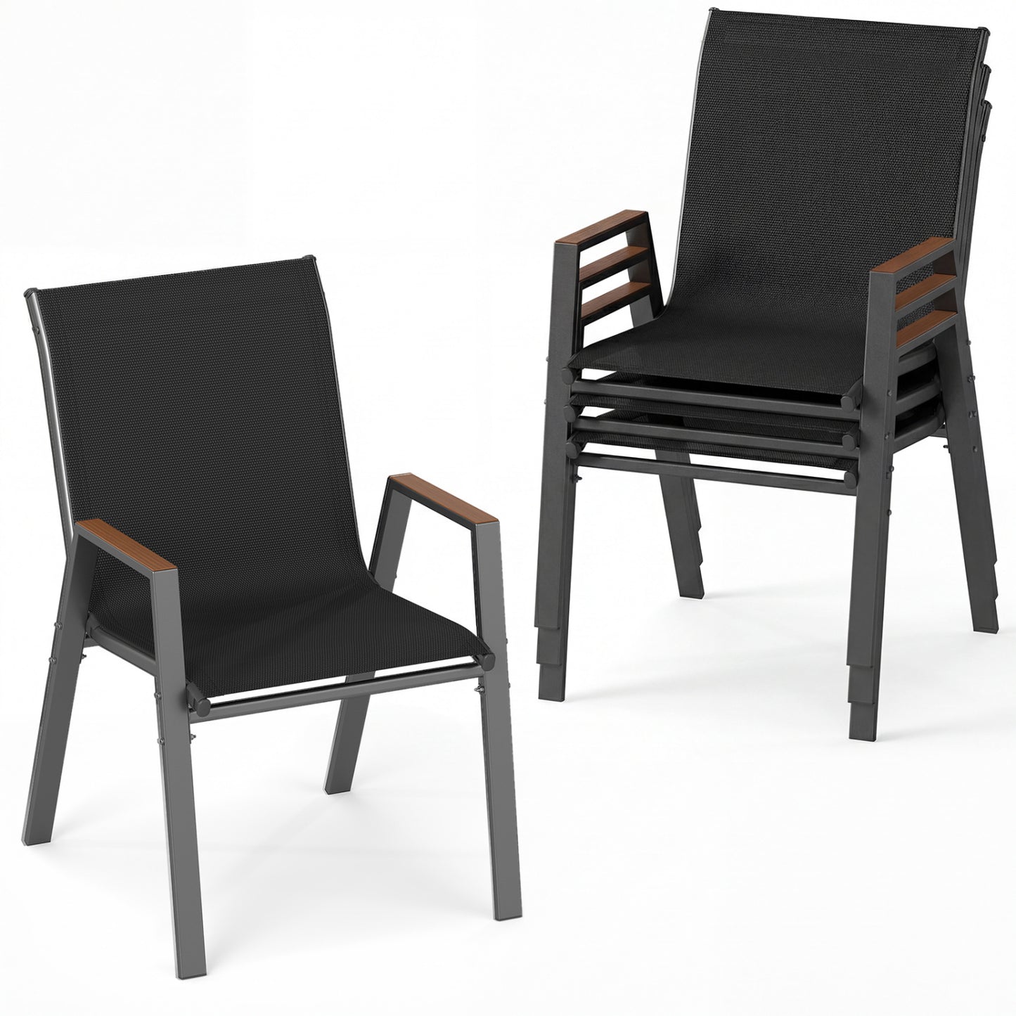 Set of 4 Stackable Patio Chairs with High Backs for Backyard 400 LBS-Black