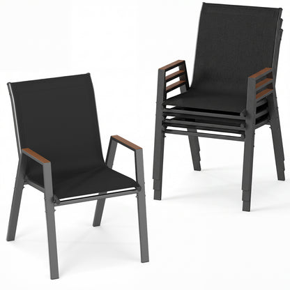 Set of 4 Stackable Patio Chairs with High Backs for Backyard 400 LBS-Black