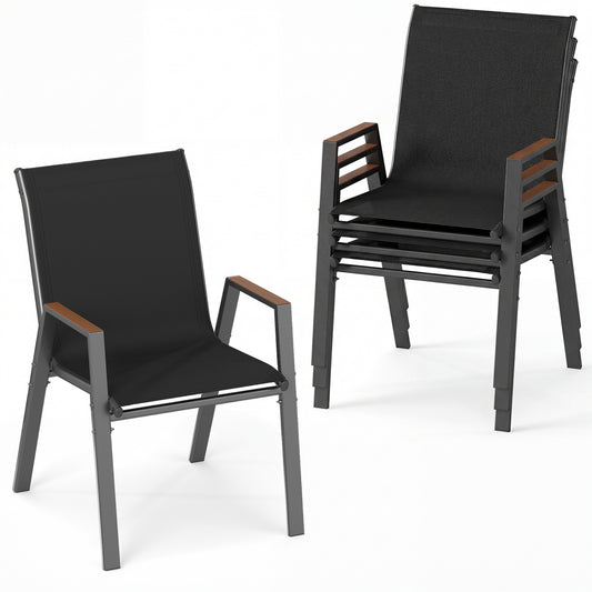 Set of 4 Stackable Patio Chairs with High Backs for Backyard 400 LBS-Black