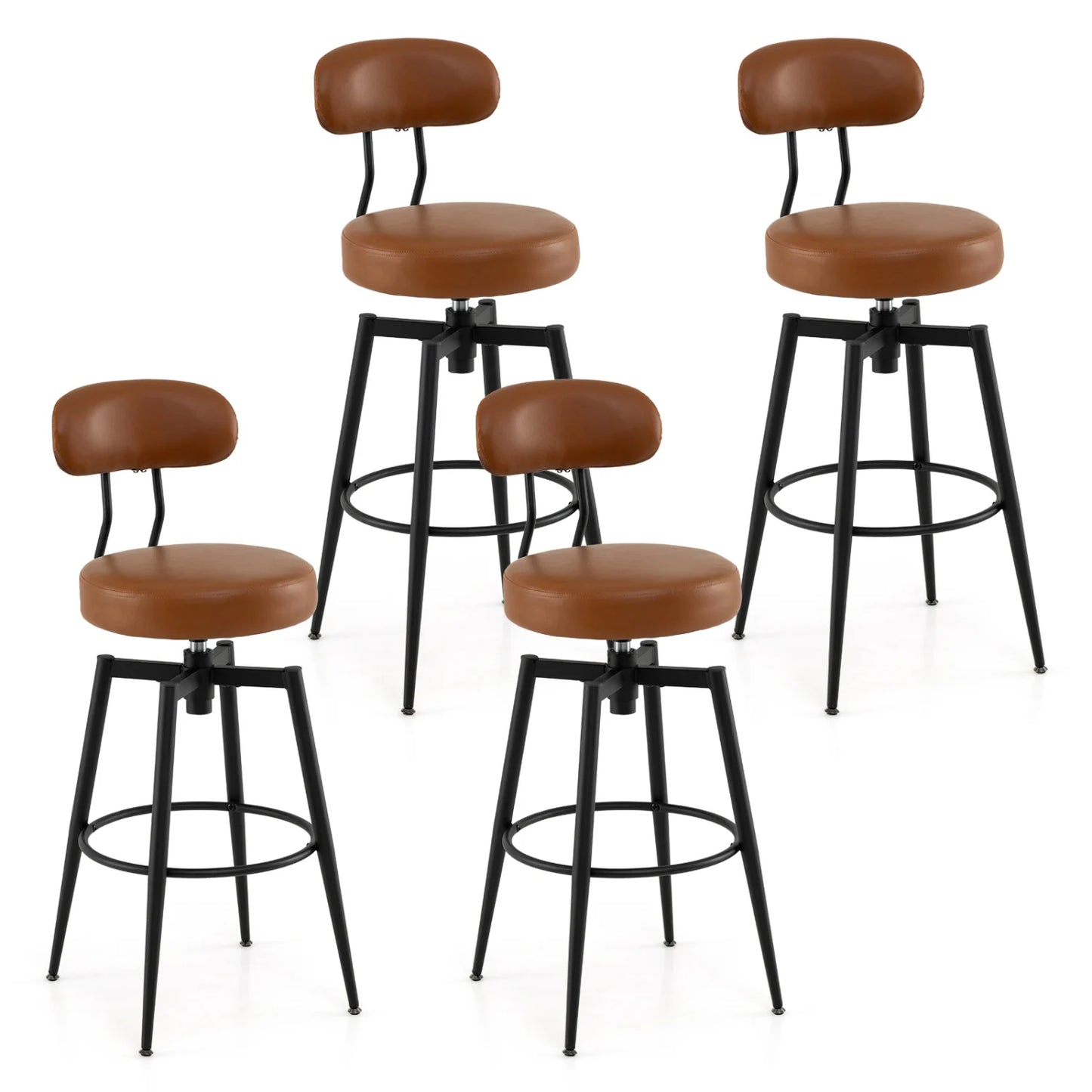 Set of 4 Swivel Barstools Faux Leather with Upholstered Seat and Back-Black