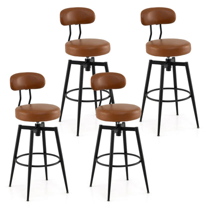Set of 4 Swivel Barstools Faux Leather with Upholstered Seat and Back-Black