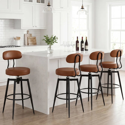 Set of 4 Swivel Barstools Faux Leather with Upholstered Seat and Back-Black