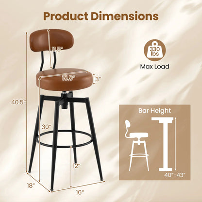 Set of 4 Swivel Barstools Faux Leather with Upholstered Seat and Back-Black
