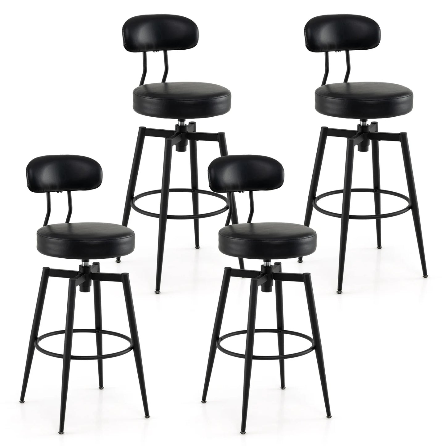 Set of 4 Swivel Barstools Faux Leather with Upholstered Seat and Back-Black