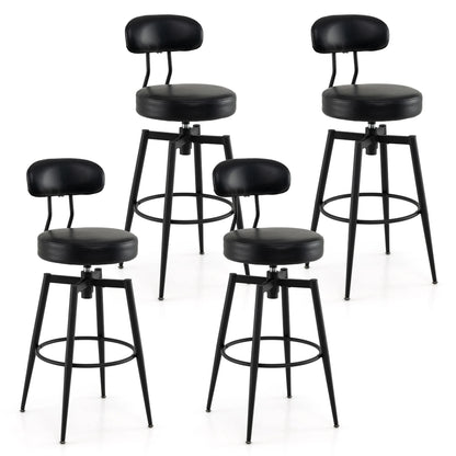 Set of 4 Swivel Barstools Faux Leather with Upholstered Seat and Back-Black