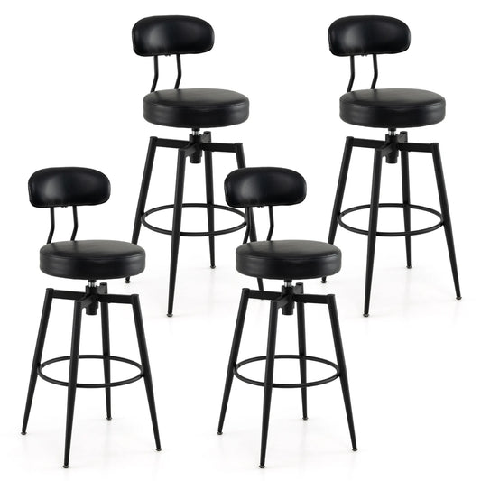 Set of 4 Swivel Barstools Faux Leather with Upholstered Seat and Back-Black