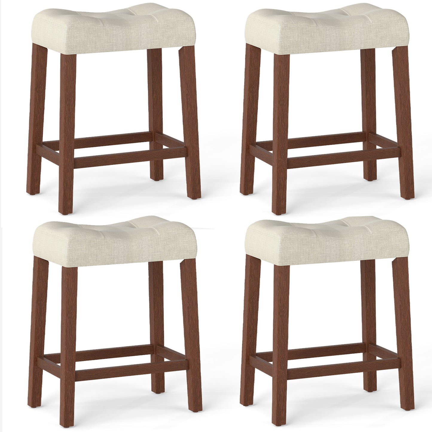 Set of 4 Upholstered Counter Height Bar Stool with Curved Saddle-Seat-Brown