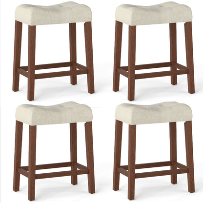 Set of 4 Upholstered Counter Height Bar Stool with Curved Saddle-Seat-Brown
