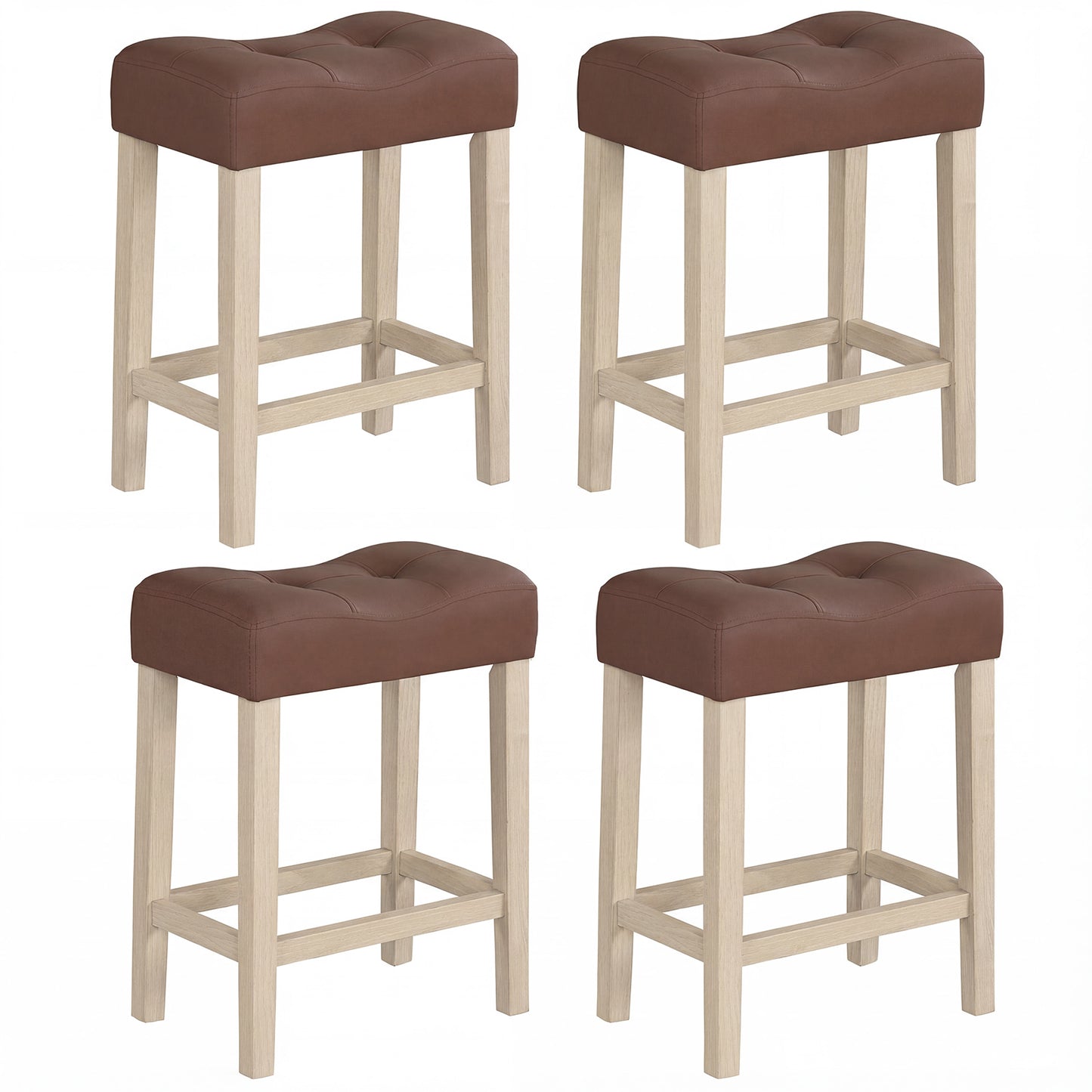Set of 4 Upholstered Counter Height Bar Stool with Curved Saddle-Seat-Brown