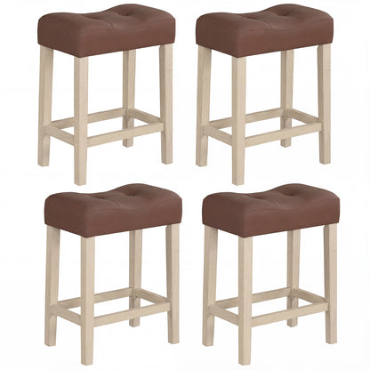 Set of 4 Upholstered Counter Height Bar Stool with Curved Saddle-Seat-Brown
