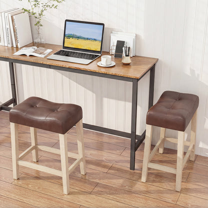 Set of 4 Upholstered Counter Height Bar Stool with Curved Saddle-Seat-Brown