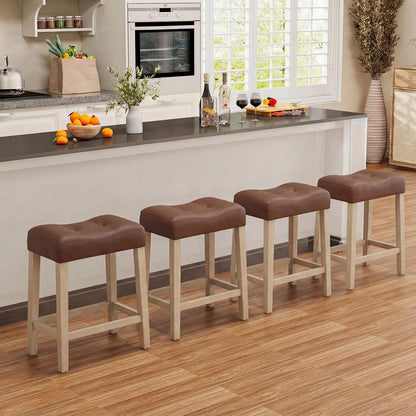 Set of 4 Upholstered Counter Height Bar Stool with Curved Saddle-Seat-Brown