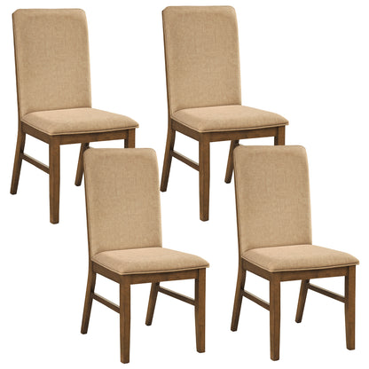 Set of 4 Upholstered Dining Chairs with Solid Rubber Wood Legs-Brown