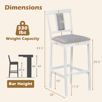 Set of 4 Upholstered Barstool 29.5 Inch Bar Height with Solid Rubber Wood Frame-Walnut