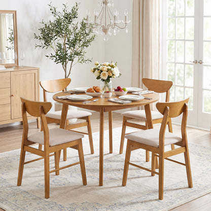 Set of 4 Upholstered Dining Chairs with Curved Backrest and Rubber Wood Frame-Natural