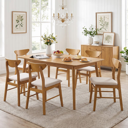 Set of 4 Upholstered Dining Chairs with Curved Backrest and Rubber Wood Frame-Natural